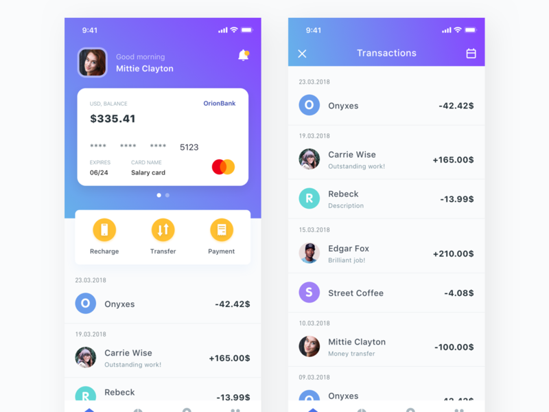 OrionBank amount bank bank app blue card credit card icon pauments transaction ui ux