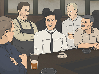 Happy Hour 1940s bar beer character design illustration pub