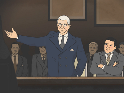 Closing remarks 1940s argument character courtroom design illustration lawyer legal
