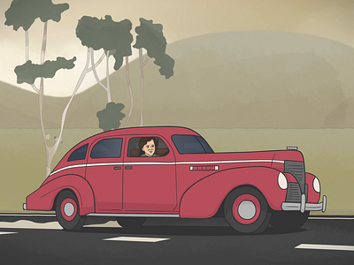Country driving 1940s character countryside design driving illustration
