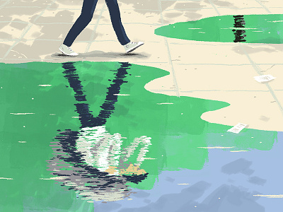 Carrying Burdens depression editorial illustration lighting park psychology puddle reflection stress walking water