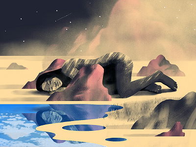 Desert Dreamer clouds desert dream environment figure girl illustration reflection sand sleep stars water