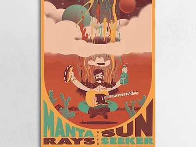 Manta Rays / Sun Seeker Poster clouds cowboy design guitar illustration poster psychedelic retro rock space western