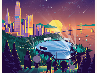 Dreamfest Poster (detail) bay bridge city concert event illustration night poster san francisco skyline stadium stars