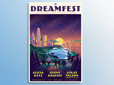 Dreamfest Poster bay bridge city concert event illustration night poster san francisco skyline stadium stars