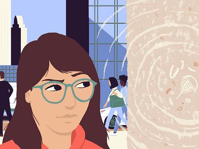 Atlas Obscura - Finding Fossils in the City buildings character development city editorial fossil geology girl illustration looking scientific storyboard urban