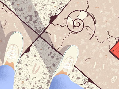 Atlas Obscura - Finding Fossils in the City character development city editorial fossil geology girl illustration pov scientific shoes storyboard urban