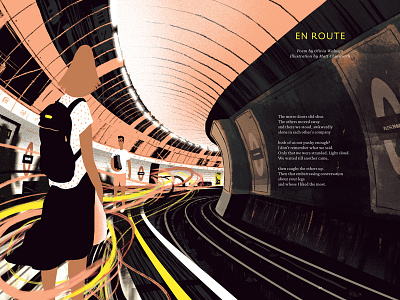 Popshot Magazine - "En Route" character development city editorial illustration lines love magazine metro movement subway swirls urban