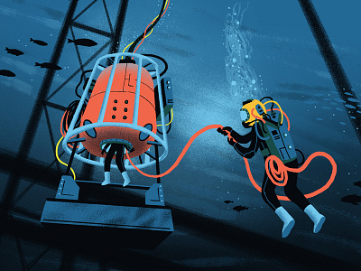 Diving Bell for Atlas Obscura diver diving editorial editorial art illustration ocean saturation science under water