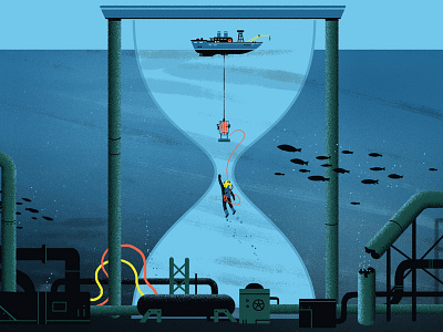 Hourglass for Atlas Obscura diver diving editorial editorial art editorial illustration engineering illustration ocean saturation science time