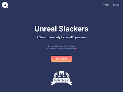 Unreal Slackers Landing Page discord game development landing page unreal engine unreal slackers web design