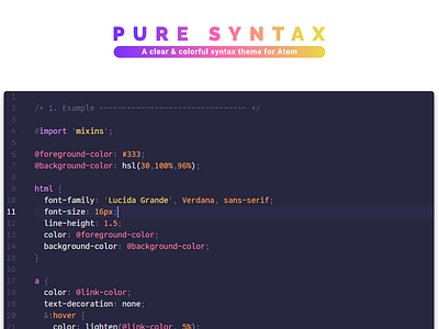 Pure Syntax atom code colorful syntax theme