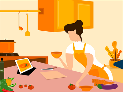 Cooking in the kitchen with recipe videos cooking design illustration kitchen vector