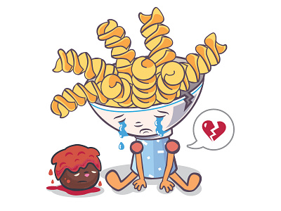 Sad Fussy-Lee bowl character illustration meatball pasta sticker vector