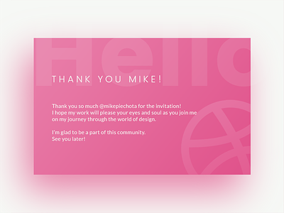 Thank you Mike for the invitation! debute dribbble hello interface invite pink thank you thanks ui
