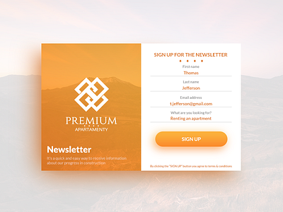 Sign up for newsletter bright clean design logo newsletter orange product signup ui ux warm white