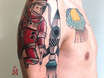 Astronaut farbenpracht germany illustration miriam frank tattoo miriamfrank munich tattoo artist tattoo girl tattoomunich tätowierung visual art form