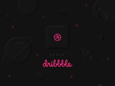 Hello Dribbble! 👨🏼‍🚀 dark dark theme design dribbble hello hello dribble illustration logo minimal neumorphism space universe vector