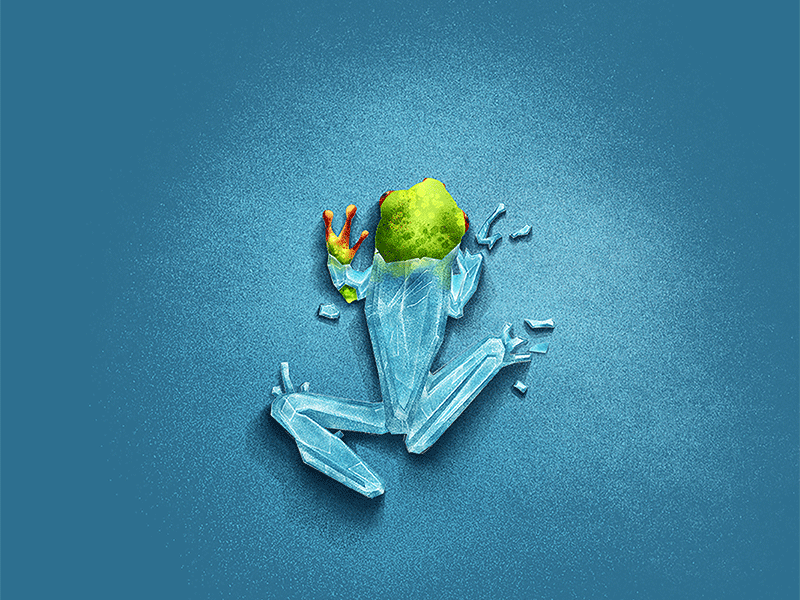 Spring frog animation crystal fly frog ice illustration spring