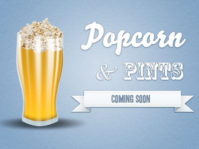 Popcorn & Pints - Coming Soon blue logo pint popcorn ribbon