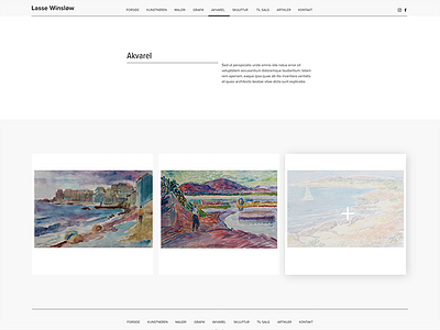 Gallery page Lasse Winsløw artist black gallery hover painter painting ui ux webdesign white