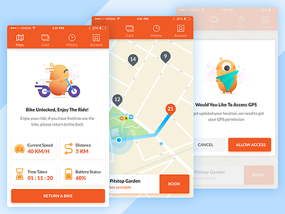 Rent Bike or Scooter App Concept bike character cycle illustration ios maps navigation pop up rent scooter uber