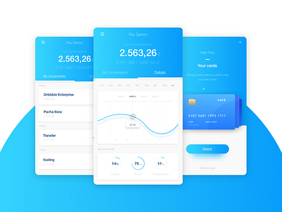 Bank UI App app bank blue card cash design graphic money ui ux