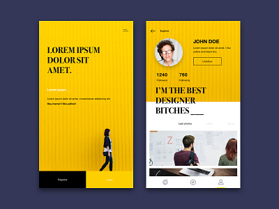 Login and profile wearing yellow app black kit login profile sketch ui user experience user interface ux yellow