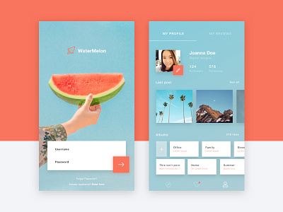 Watermelon app fruit kit login profile red sketch ui user experience user interface ux watermelon