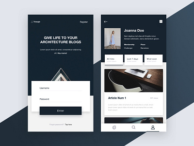 ▲Triangle- Architecture Blogs app architecture art blog building kit login profile sketch ui user interface ux