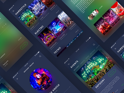 Music Festivals App app ui ux kit sketch shop buy dark defqon event festival light music party player social tomorrowland