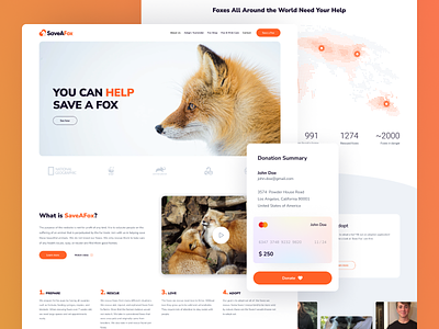 SaveAFox 🦊 animals branding clean concept fox homepage landing page minimalistic ui ux web design website