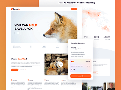 SaveAFox 🦊 animals branding clean concept fox homepage landing page minimalistic ui ux web design website
