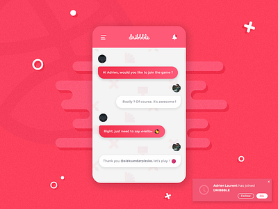 Hello Dribbble ! chat debut design dribbble first game hello invite player shot ui ux