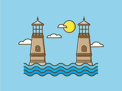 Two Lighthouses adobe illustrator flat design freelance designer lighthouse river vector illustration water