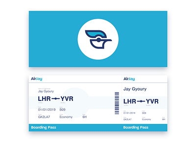 AirJay Boarding Pass airline airways animal bird boarding pass branding college design jay logo mark mock up modernist presentation project ticket