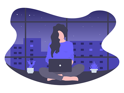 Working Late character free illustration laptop office woman