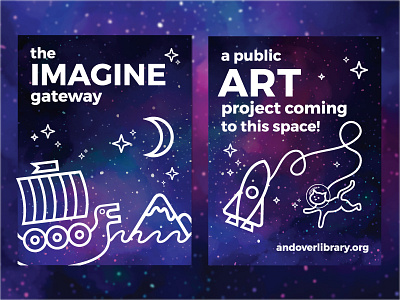 Andover Library banners gateway illustration kitty cat library ship space viking