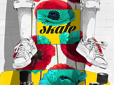 Skate Season cover art illustration obrigado magazine poppies skating spring