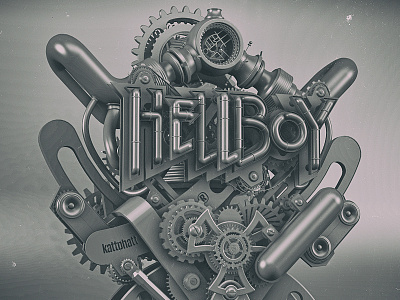 Hellboy Steampunk Logo 3d comic hellboy mechanical neon