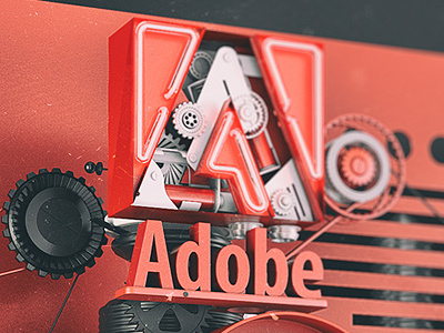 Adobe Logo 3d adobe gear machine neon red