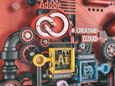 Creative Cloud 3d adobe cloud creative illustrator machine neon photoshop red