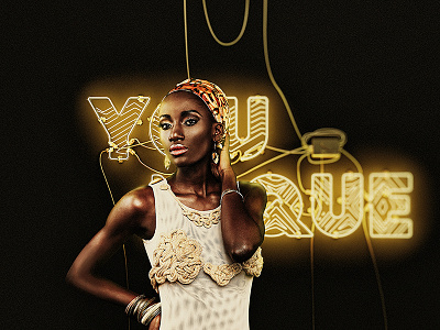 YouNique 3d african fashion light lighting neon photography retouching type typography yellow