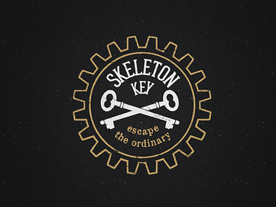 Skeleton Key black emblem gear gold industrial key logo