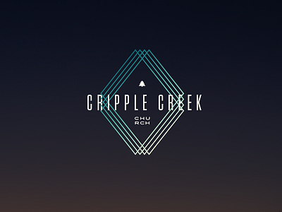 Cripple Creek Church aqua blue clean green lines logo modern pine tree yellow