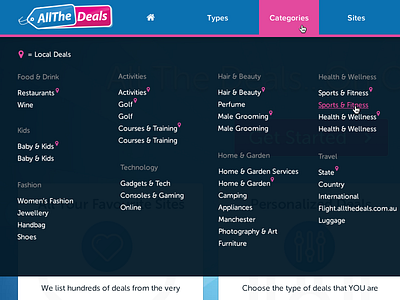 Big 'ol Dropdown blue categories dropdown indicator large map mega menu navigation pink ui