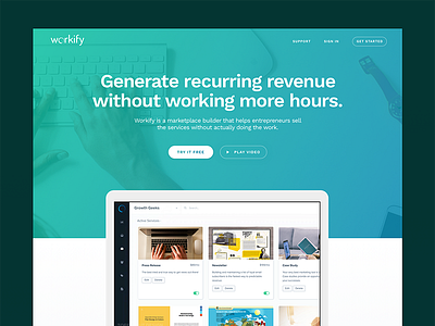 Workify Splash blue bold gradient green one page platform splash startup website