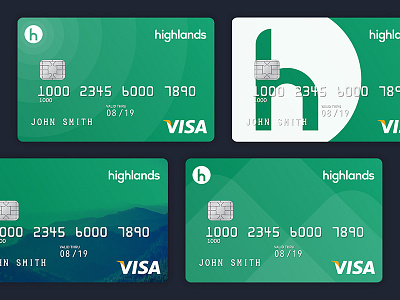 Highlands Debit Card Concepts bank branding card credit debit finance green h investor mountains visa