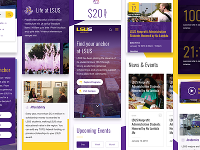 LSUS Shreveport - Mobile Website Design academics admissions college college sports corporate design employee faculty gold landing page louisiana lsu mobile purple responsive student university web website yellow