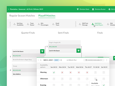 Tennis Team Management app athlete bracket custom dashboard design employee green management marketing platform product sketch software sport tennis ui ux web